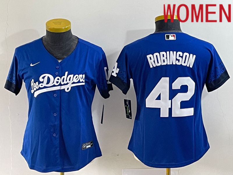 Women Los Angeles Dodgers #42 Robinson Blue City Edition Nike MLB Jersey